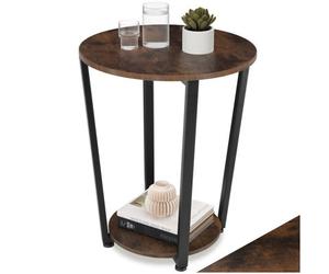 Tectake Bedside Table Swindon - Industrial Style, Round With Large And Small Shelf, 50 X 62.5 Cm - Industrial Wood Dark, Rustic