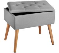 Tectake Ranya Bench Upholstered Linen Look w/ Storage Space - Light Grey, Grey