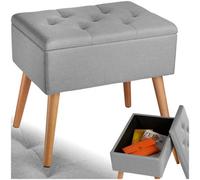 Tectake Bench Ranya Upholstered Linen Look With Storage Space - 300Kg Capacity - Light Grey