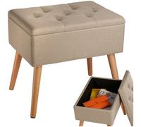 Tectake Bench Ranya Upholstered Linen Look With Storage Space - 300Kg Capacity - Sand