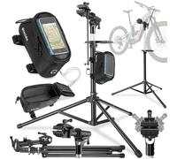 Tectake Bicycle Repair Stand And Frame Bag Set Is Folding, Lightweight And Durable Type 1- Black