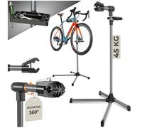 TecTake® Bike Repair Stand Jan, Up To 45 kg Suitable for All Standard Frame Sizes, Stable Bike Assembly Stand, Folding and Hight-Adjustable, 360° Rotation, Incl. Tool Tray - 90x60x155cm
