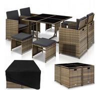 Tectake Bilbao 4+4+1 Rattan Seating Set With Protective Cover - Nature