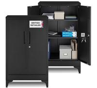 Tectake Blake Filing Cabinet, Magnetic Closure, Adjustable Shelves - Set Of 2 - Black