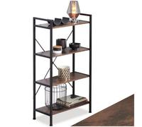 Tectake Bookcase Leeds 4 Shelves - Industrial Wood Dark, Rustic