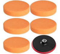 Tectake Buffer Pads - 5 Polishing Sponges 150 mm, Medium-Soft, M14 Polishing Wheel 150 mm - Orange