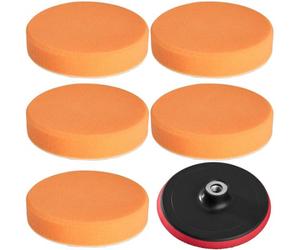 Tectake Buffer Pads - 5 Polishing Sponges 150 mm, Medium-Soft, M14 Polishing Wheel 150 mm - Orange