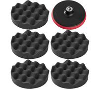 Tectake Buffer Pads - 5 Ribbed Sponges, M14 Polishing Wheel 150 mm - Black