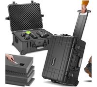 tectake® Camera Case - Shock-Resistant, Dust- & Waterproof Box with Wheels & Telescopic Handle, Incl. Cube Foam Inlays - 45 x 26 x 58 cm Hard Case with Snap Closures & Seal Ring - Black