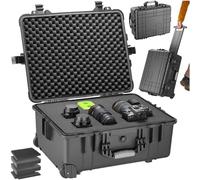 TecTake® Camera Case - Shock-Resistant, Dust- & Waterproof Box with Wheels & Telescopic Handle, Incl. Cube Foam Inlays - 45 x 26 x 58 cm Hard Case with Snap Closures & Seal Ring - Black
