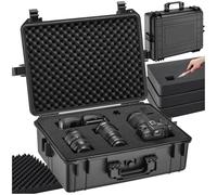 TecTake® Camera Case with 35L Volume, Dust-, Water- & Impact-Resistant, 4 Foam Inserts, 4 Snap Closures, Equalising Valve & Ergonomic Carry Handle - 56 x 42 x 21 cm Hard Case for Equipment