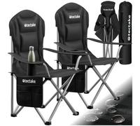 Tectake Camping Chair Mtx - Padded, Foldable, With Cup Holder And Side Pocket - Black - Set Of 2