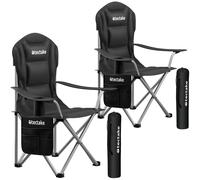 tectake Camping Chair MTX - padded, foldable, with cup holder and side pocket, Set of 2, Black