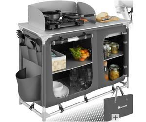 Tectake Camping Kitchen - Foldable With 4 Compartments, Aluminium Frame - Grey