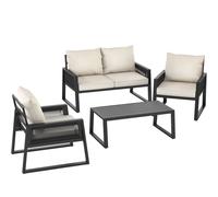 Garden Furniture Sets Outdoor Dining Metal Sofa Chairs Table Black Cushions