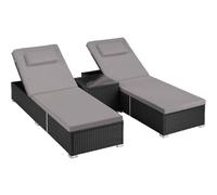 tectake Carbonera Rattan Double Lounge Chair with Table, Adjustable Backrest in Black | Size: 2 Seater TECTAKE Black 2 Seater