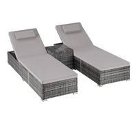 tectake Carbonera Rattan Double Lounge Chair with Table, Adjustable Backrest in Grey | Size: 2 Seater TECTAKE Grey 2 Seater