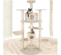 Tectake Cat Tree Fippi - 201 Cm Tall, Sisal Cat Scratching Post, Toy & Anti-Tip Bracket - Beige/white