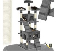tectake® Multi-Level Cat Tree with Sisal Scratching Posts, Soft Plush Fabric, 2 Cosy Houses, 3 Perches, 2 Ladders, Durable & Stable Build - 170 cm Cat Tower with Anti-Tip Protection - Grey