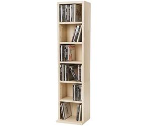 tectake® CD Storage Unit in Wooden Look with 6 Adjustable Shelves, Versatile Bookcase for CDs, DVDs, Books, Video Games, Compact & Sturdy Shelving Unit for Living Room, Bedroom & Hallway - Light Wood