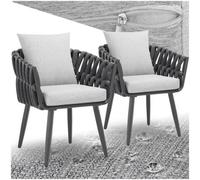 Dining Chairs Set Seating with Rope Frame Cushions Pack of 2 Capacity 120kg