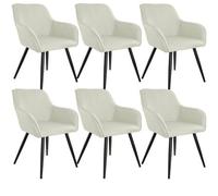 Tectake Chair Marilyn Set Of 6 - With Armrests, Padded, Linen Look, Black Steel Legs - Cream/black