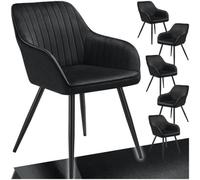 Tectake Chair Marilyn - Velvet Look, Quilted, Continuous Backrest, Slim Steel Legs - Black/black