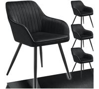 Tectake Chair Marilyn - Velvet Look, Quilted, Continuous Backrest, Slim Steel Legs - Black/black