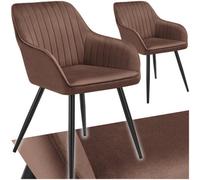 Tectake Chair Marilyn - Velvet Look, Quilted, Continuous Backrest, Slim Steel Legs - Brown/black, Set Of 2