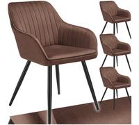 Tectake Chair Marilyn - Velvet Look, Quilted, Continuous Backrest, Slim Steel Legs - Brown/black, Set Of 4