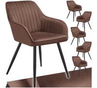 Tectake Chair Marilyn - Velvet Look, Quilted, Continuous Backrest, Slim Steel Legs - Brown/black, Set Of 6