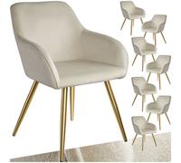 Tectake Chair Marilyn - With Armrests, Padded, Velvet Look, Golden Steel Legs - Cream/gold