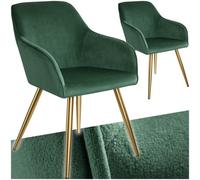 TecTake 2 Marilyn Velvet-look Chairs - Dark Green And Gold