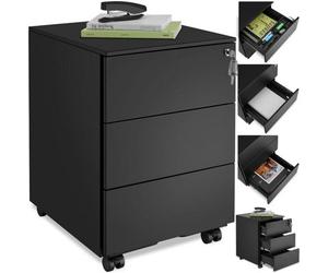 Tectake Chest Of Drawers Magna - 3 Locking Drawers, Powder-Coated Steel, 39 X 45 X 55 Cm - 1 - Black