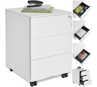 Tectake Chest Of Drawers Magna - 3 Locking Drawers, Powder-Coated Steel, 39 X 45 X 55 Cm - 1 - White