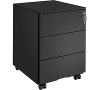 tectake Magna 3 Drawers Black Lockable Chest of Drawers - Wilko