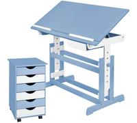 Height Adjustable Desk with Filing Cabinet - Blue, none
