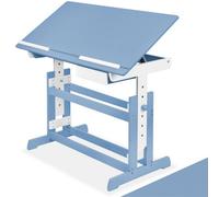Tectake Desk - For Children, Wooden, Tiltable Tabletop, 7 Height Settings, With Drawer 109 Cm - Blue