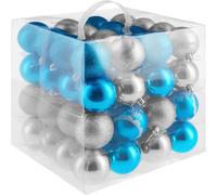tectake Christmas Baubles - 64-piece Set In Silver & Blue TECTAKE Silver