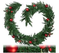 tectake® Christmas Garland with Baubles, Pine Cones & Berries, Artificial Christmas Wreath with Frosted Tips & Bendable Branches, Green Garland for Door, Fireplace, Staircase, Window - 270 cm/9 ft