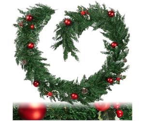 tectake® Christmas Garland with Baubles, Pine Cones & Berries, Artificial Christmas Wreath with Frosted Tips & Bendable Branches, Green Garland for Door, Fireplace, Staircase, Window - 270 cm/9 ft