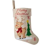 tectake Christmas Stocking - With Reindeer Graphic, Jute Look & Hanging Loop in Beige TECTAKE Beige