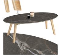 Tectake Coffee Table Side Table Nesting Table With Marble Effect Tabletop Tree 100 X 50 X 34.5 Cm - Nature
