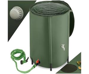 tectake® Collapsible Water Container with Overflow Protection - Weather-Resistant & Rust-Free Water Butt with Protective Grate, Tap & Floor-Safe Plastic Feet, Stable Structure & Quick Setup - 380L