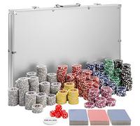 TecTake® Complete Poker Set with 1.000 Coloured Chips, Incl. 3 Decks of Playing Cards, 5 Dice & 1 Dealer Badge, Lightweight Poker Chips Set with Lockable & Portable Aluminium Carry Case - Silver