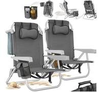 Tectake Coral Aluminum Beach Chair, Foldable With Backpack Function - Grey - Set Of 2