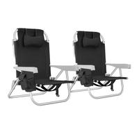tectake Coral aluminum beach chair, foldable with backpack function in Black | Size: Single TECTAKE Black Single