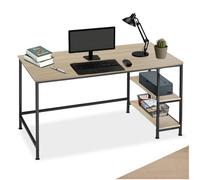 TecTake Canton Computer Desk With Under Desk Shelves - Dark Brown, Brown