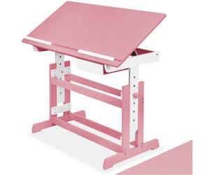 Tectake Desk - For Children, Wooden, Tiltable Tabletop, 7 Height Settings, With Drawer 109 Cm - Pink