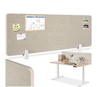 tectake® Desk Divider - Sound-Absorbing PET Plastic Core with Durable Cover, Recess for Cable Management, Rounded Edges, Easy Installation - 160x40cm Privacy Screen for Office, School & Home - Beige